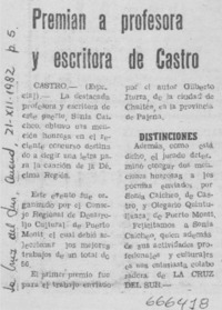 Premian a profesora y escritora de Castro.