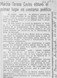 Marina Teresa Castro obtuvo el primer lugar en concurso poético.