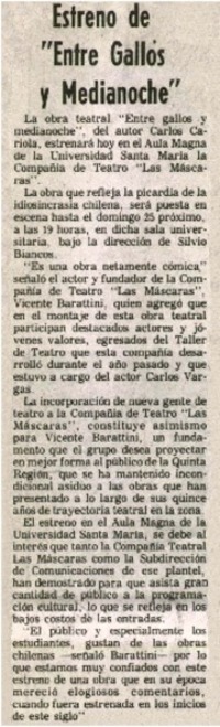 Estreno de "Entre gallos y medianoche".