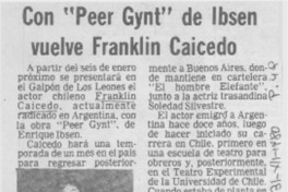 Con "Peer Gynt" de Ibsen vuelve Franklin Caicedo.