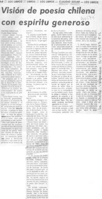 Visión de poesía chilena con espíritu generoso