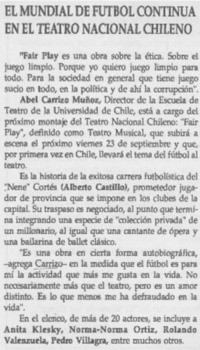 El mundial de fútbol continua en el teatro nacional chileno.