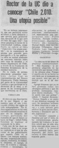 Rector de la UC dio a conocer "Chile 2010: una utopía posible".