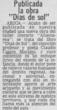 Publicada la obra "Días del sol"