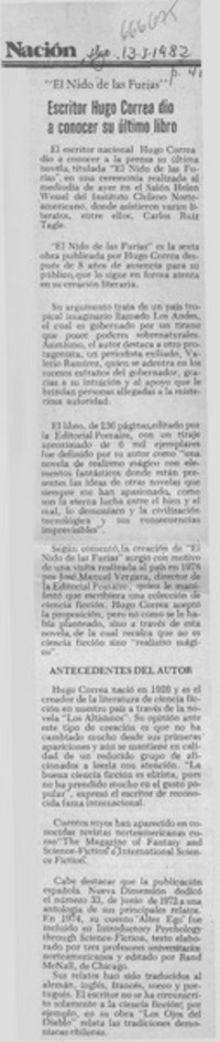 Escritor Hugo Correa dió a conocer su último libro.