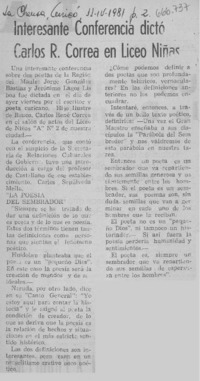 Interesante conferencia dictó Carlos R. Correa en liceo niñas.  [artículo]