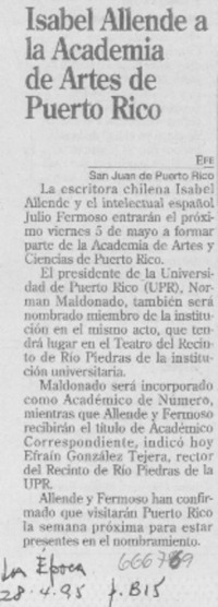 Isabel Allende a la Academia de Artes de Puerto Rico.