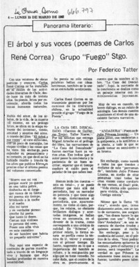 El árbol y sus voces (poemas de Carlos René Correa) grupo "Fuego" stgo.  [artículo] Federico Tatter.