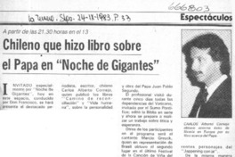 Chileno que hizo libro sobre el Papa en "Noche de gigantes".  [artículo]