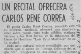 Un recital ofrecerá Carlos René Correa  [artículo]