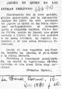 Quien es quien en las letras chilenas?  [artículo] Federico Tatter.