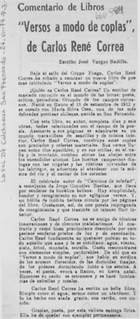 "Versos a modo de coplas", de Carlos René Correa