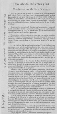 Don Abdón Cifuentes y las conferencias de San Vicente.  [artículo]