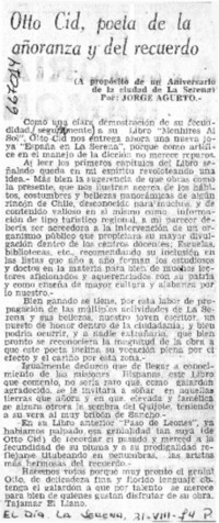 Otto Cid, poeta de la añoranza y del recuerdo  [artículo] Jorge Agurto.