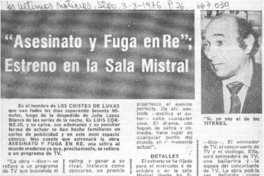 Asesinato y fuga en re"; estreno en la sala Mistral  [artículo]