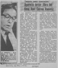 Apareció tercer libro del tiene Raúl Correa Ramírez.  [artículo]