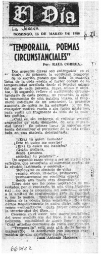 "Temporalia, poemas circunstanciales"  [artículo] Juan Antonio Massone.