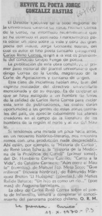 Revive el poeta Jorge González Bastías