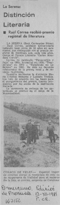 Distinción literaria  [artículo] Raúl Cantuarias Pérez.