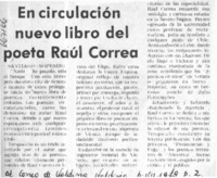 En circulación nuevo libro del poeta Raúl Correa.  [artículo]