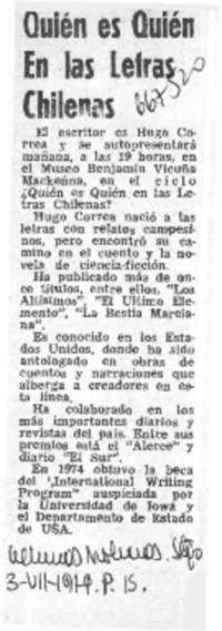 Quién es quién en las letras chilenas.  [artículo]