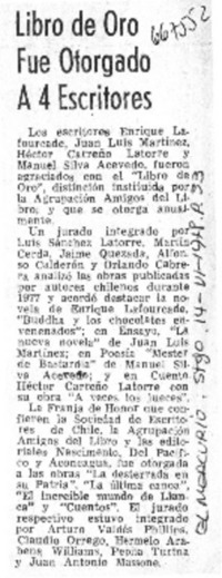 Libro de oro fue otorgado a 4 escritores.  [artículo]