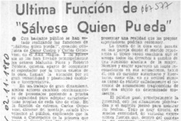 Ultima función de "Sálvese quien pueda".  [artículo]