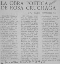 La obra poética de Rosa Cruchaga  [artículo] Mario Contreras V.