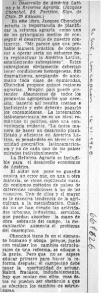Desarrollo en América Latina y la reforma agraria.  [artículo]