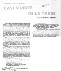 Carlos Cruz Correa, Casi muerte de la tarde  [artículo] Víctor Castro.