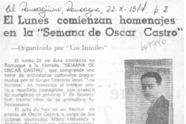 El lunes comienzan homenajes en la "Semana de Oscar Castro".