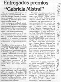 Entregados premios "Gabriela Mistral".  [artículo]