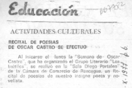 Recital de poesías de Oscar Castro se efectuó.