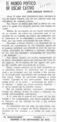 El mundo poético de Oscar Castro