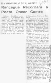 30° aniversario de su muerte: Rancagua recordará a poeta Oscar Castro.