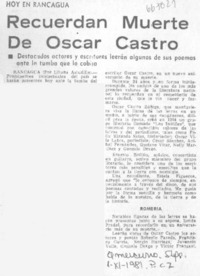 Recuerdan muerte de Oscar Castro.