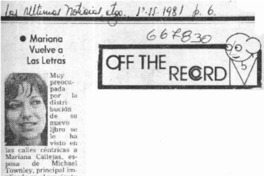 Mariana vuelve a las letras.  [artículo]