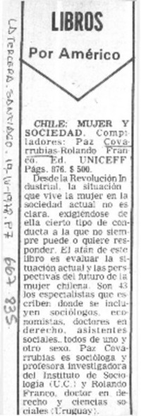 Chile, mujer y sociedad.