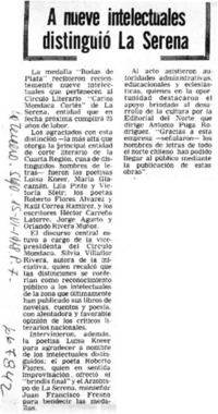 A nueve intelectuales distinguió La Serena.  [artículo]