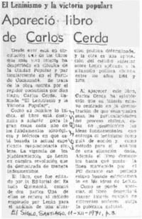 Apareció libro de Carlos Cerda.  [artículo]