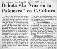 Debuta "La niña en la palomera" en C. Cultura.  [artículo]