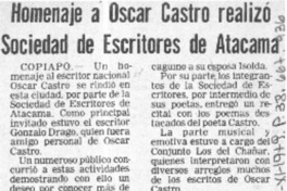 Homenaje a Oscar Castro realizó Sociedad de Escritores de Atacama.