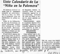 Listo calendario de La "Niña en la palomera".  [artículo]