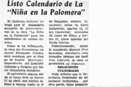 Listo calendario de La "Niña en la palomera".  [artículo]