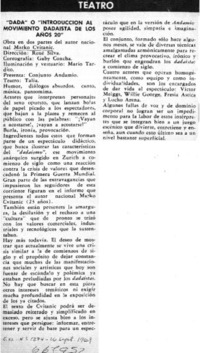 Dada" o "Introducción al movimiento dadista de los años 20".  [artículo]
