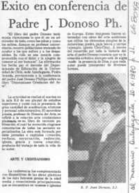 Éxito en conferencia de Padre J. Donoso Ph.