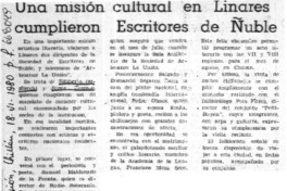 Una misión cultural en Linares cumplieron escritores de Ñuble.  [artículo]