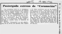Portergado estreno de "Coronación".  [artículo]