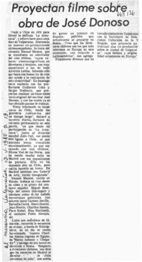 Proyectan filme sobre obra de José Donoso.  [artículo]