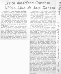 Crítica madrileña comenta último libro de José Donoso